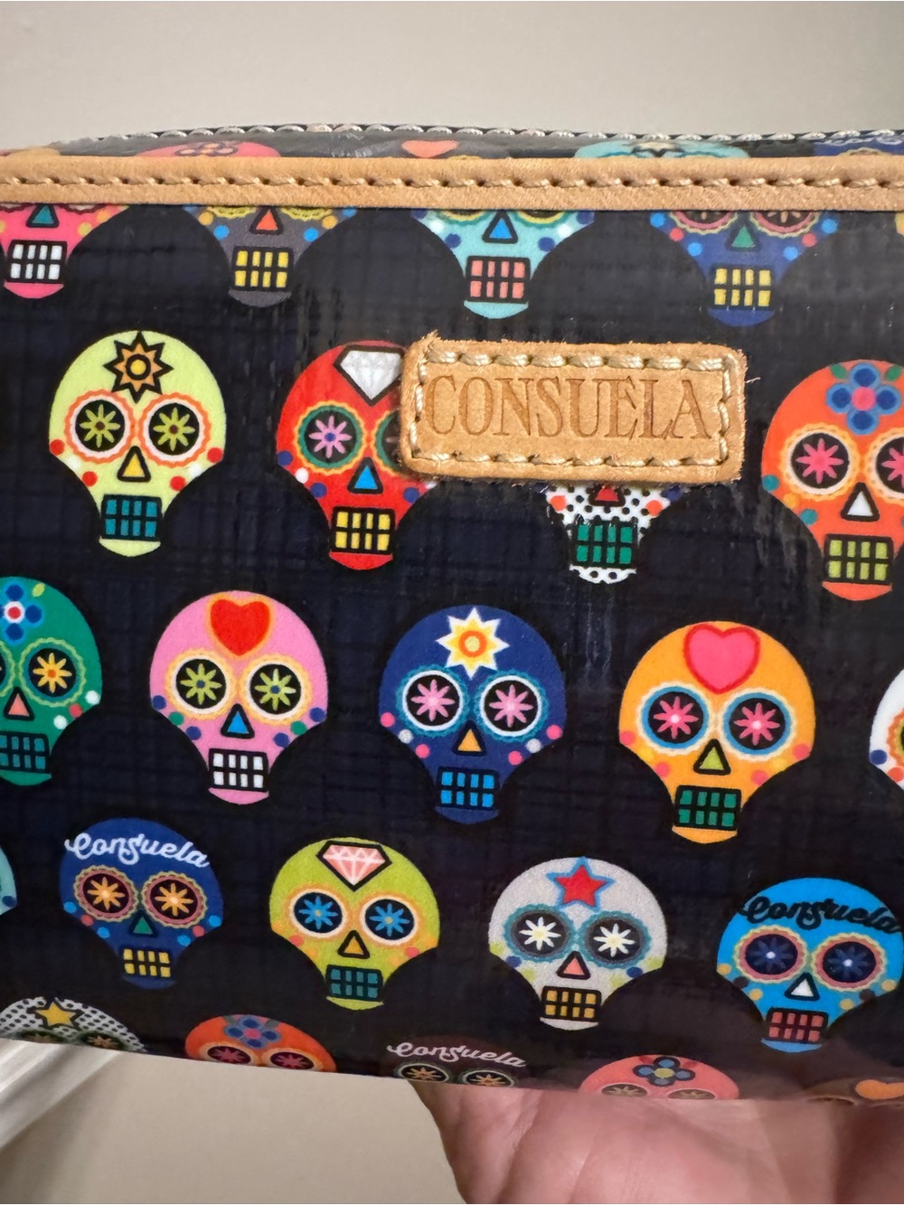 Consuela Black Multicolor Sugar Skull Wallet with Wrist Strap